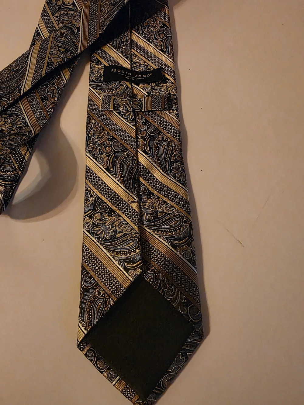 Classic Striped Paisley Men's Tie in Blue and Gold